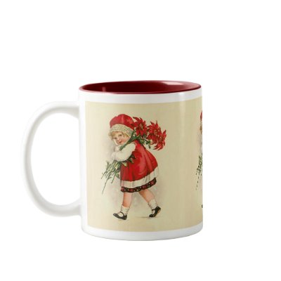 Girl with Christmas Flowers Mugs by vintagechest