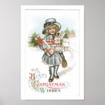 Girl with Christmas Presents Poster
