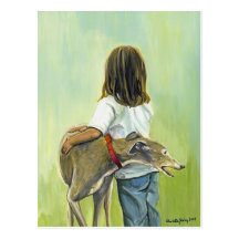 "Girl with Greyhound" Dog Art Postcard