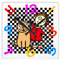 Girl with Her Dog Colorful Kids Room Wall Clock