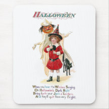 Girl with Jack O'Lantern on Pole Vintage Halloween Mousepads