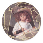 Girl with Lace Parasol Round Sticker