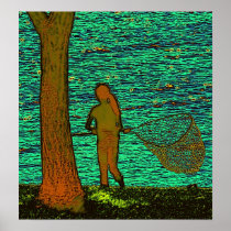 Girl with net - green posters