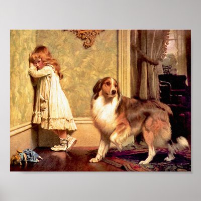 Girl with Pet Sheltie: "A Special Pleader" Print by Aquavel