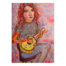 girl with red hair and ukulele business card templates