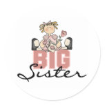 Girl with Roses Big Sister Round Sticker