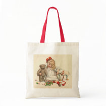 Girl with Teddy and Lamb Canvas Bag