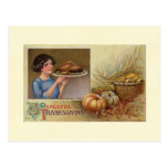Girl with Turkey Peaceful Thanksgiving Postcard