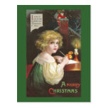 Girl Writing a Letter to Santa Vintage Christmas Postcard