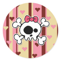 girlie skull round sticker