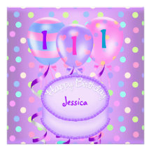 Girls 1st Birthday Party Balloons Cake Streamers Personalized Invite