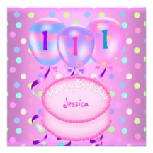 Girls 1st Birthday Party Balloons Cake Streamers Custom Invite