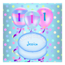 Girls 1st Birthday Party Balloons Cake Streamers Custom Invitations