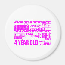 Girls 4th Birthdays : Pink Greatest 4 Year Old Refrigerator Magnets