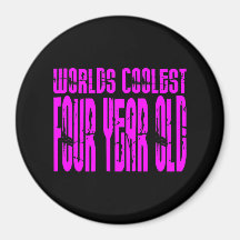 Girls 4th Birthdays Pink Worlds Coolest Four Year Refrigerator Magnet
