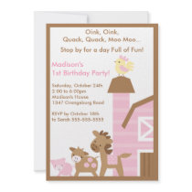 Girls Barn Animal Fun Birthday Party Announcement