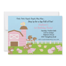 Girls Barn Animal Fun Birthday Party Personalized Announcement