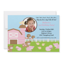 Girls Barn Animal Fun Photo Birthday Invitation