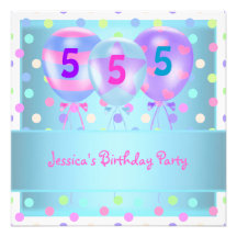 Girls Birthday Balloons Cake Pastel Blue Custom Invitations
