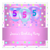 Girls Birthday Balloons Cake Pastel Pink Custom Announcements