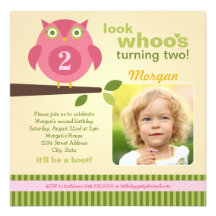 Girl's Birthday Party Photo Invitation | Owl Theme
