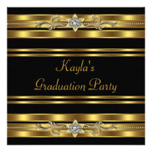 Girls Black and Gold Graduation Party Invite