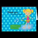 Girls Blue Pool Party Hose Thank You Card cards