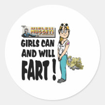 Girls Can and Will Fart Round Stickers