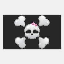 Girls Cartoon Skull with Pink Bow Rectangle Sticker