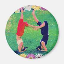 Girls Do Yoga Headstand Fridge Magnets