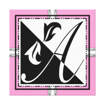 Girl's Elegant Pink and Black Monogram A Canvas Prints