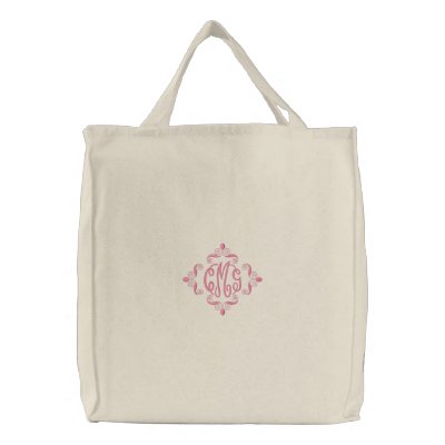 Girls Embroidered Monogram Canvas Tote Bag by CuddleTree