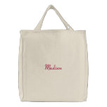 Girls Embroidered Name Canvas Tote Bag