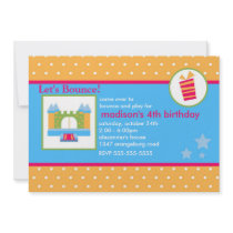 Girls Fun Bounce House Birthday Party Invitations