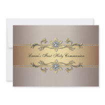 Girls Gold First Holy Communion Invitation