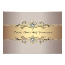 Girls Gold First Holy Communion Invitation
