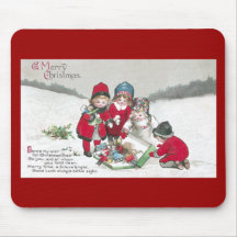 Girls in Red Coats with Dolls Mouse Pad