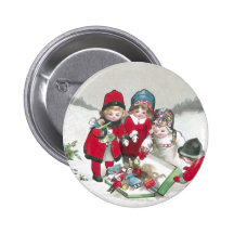 Girls in Red Coats with Dolls Pinback Buttons