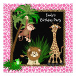 Girls Jungle Safari Birthday Party Invitations