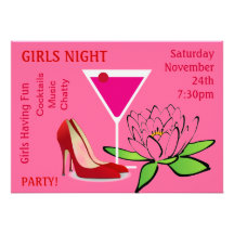 Girls Night Party Cocktails Shoes Flower Stylish Card
