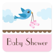 Girls pink baby shower blue bird stickers/seals