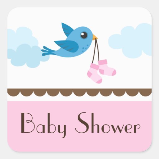 Girls pink baby shower blue bird stickers/seals