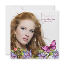 Girls Pink Butterfly Wildflowers Photo Graduation