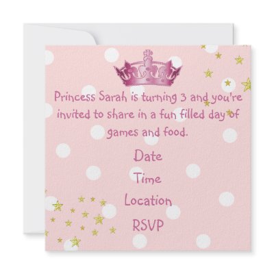 Girl's Pink Crown Birthday Invitation by DizzyDebbie