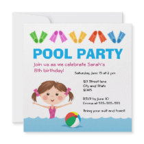 Girls pool party birthday invitation