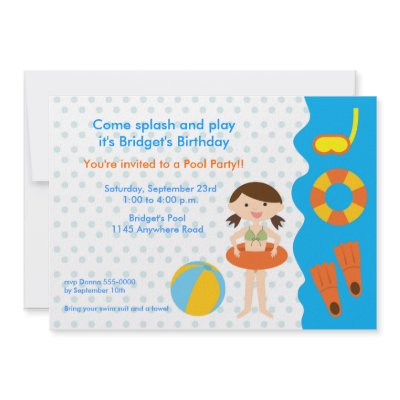 Girls Pool Party Birthday Invitation by mousearte