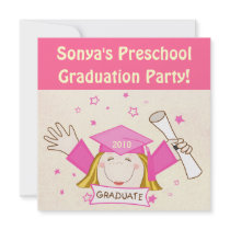 Girls Preschool / Kindergarten Graduation Party Custom Invitations