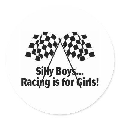 Girls Racing Round Sticker by CelebrationZazzle