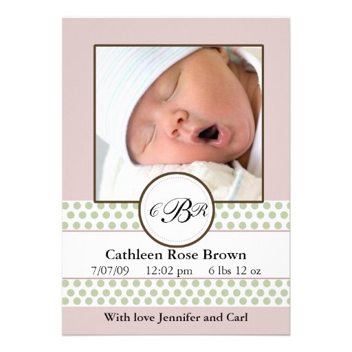 Girls Sage Dots Birth Announcement