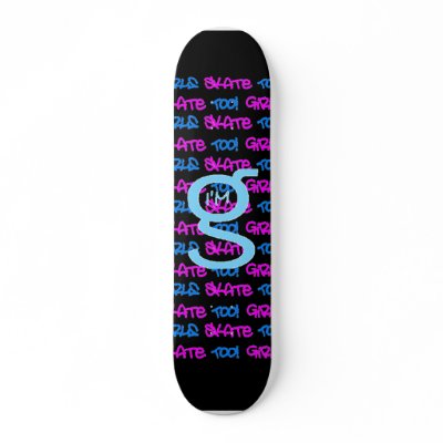 Girls Skate Too! - Black Skateboard -(blue & pink) by ImGEEE